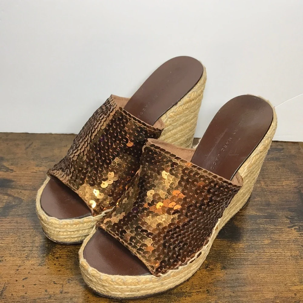 Marc by Marc Jacobs Bronze Sequence Platform Wedge Slip On Sandals 37 /6.5-7 Y2K